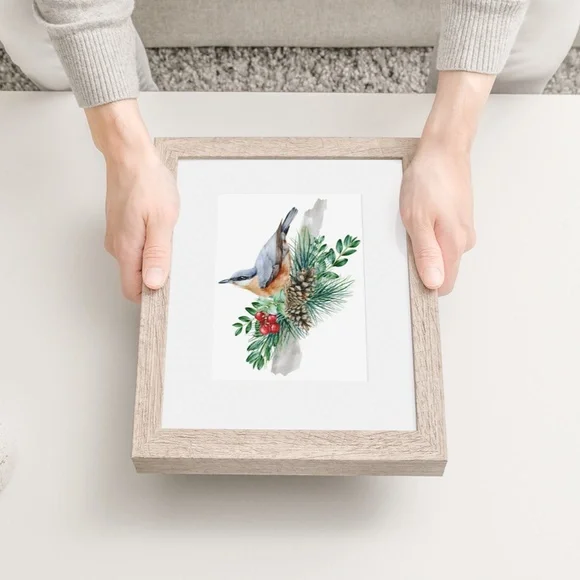Nuthatch Bird Wall Art Watercolor Illustration Print Poster Card Unframed - Picture 7 of 7